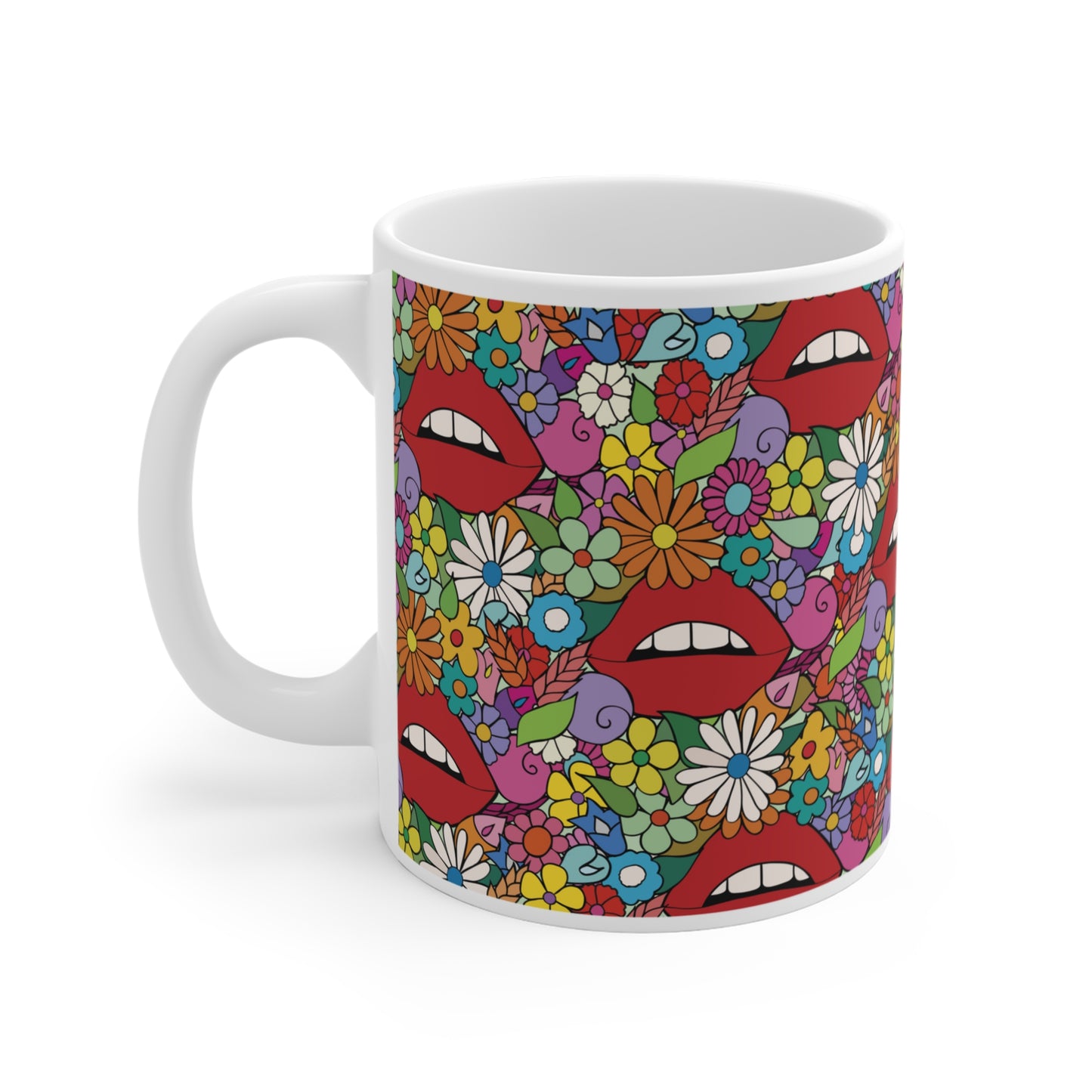 Lips in Flowerland - Floral Ceramic Mug 11oz