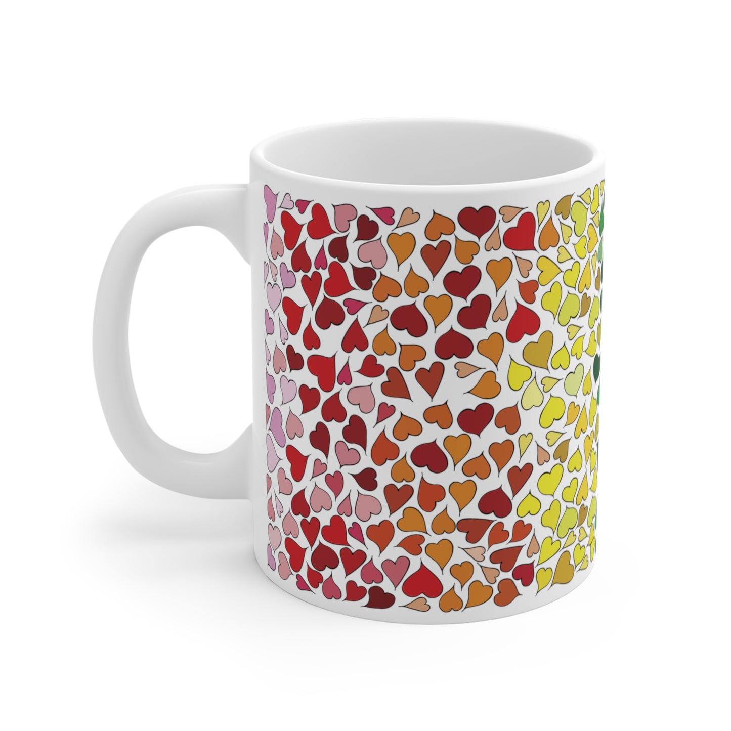 Rainbow Hearts Falling in Love - Floral Ceramic Mug 11oz