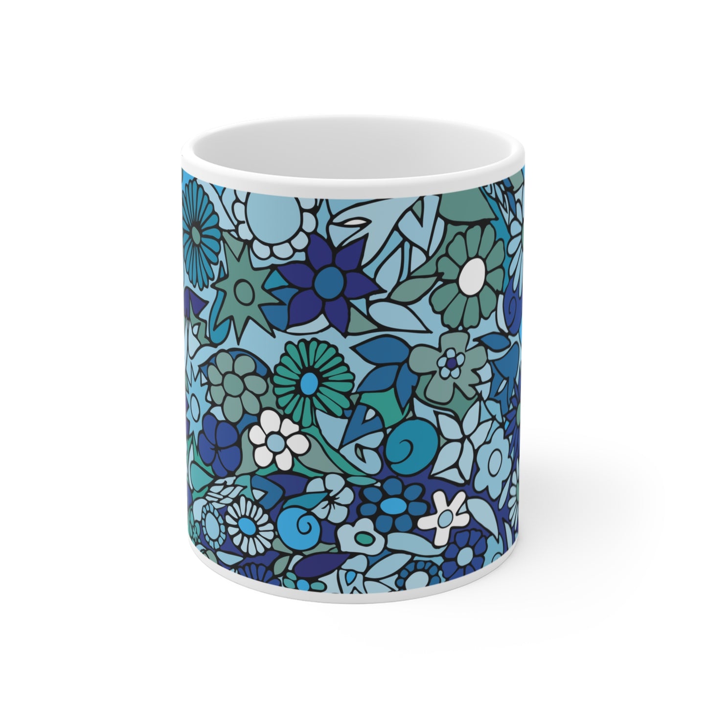 Turquoise - Crystal Series - Floral Ceramic Mug 11oz