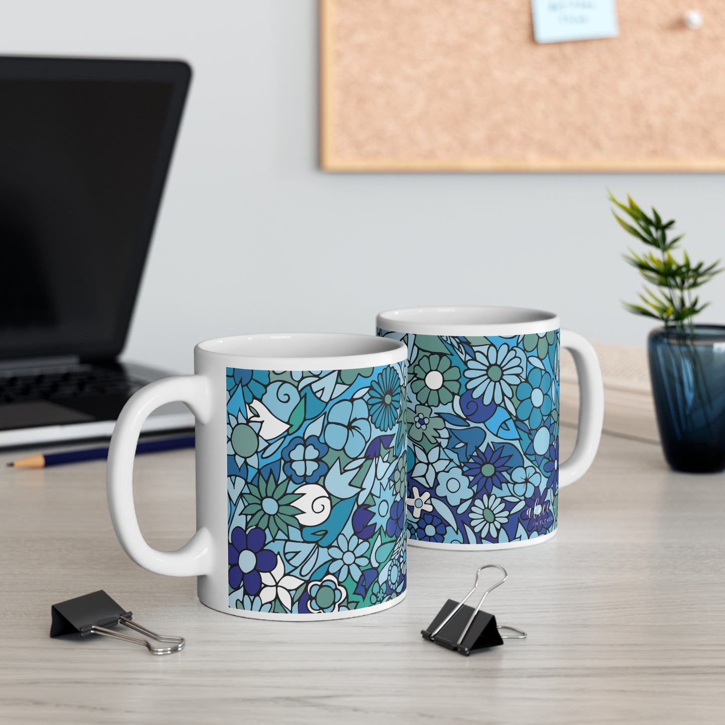 Turquoise - Crystal Series - Floral Ceramic Mug 11oz