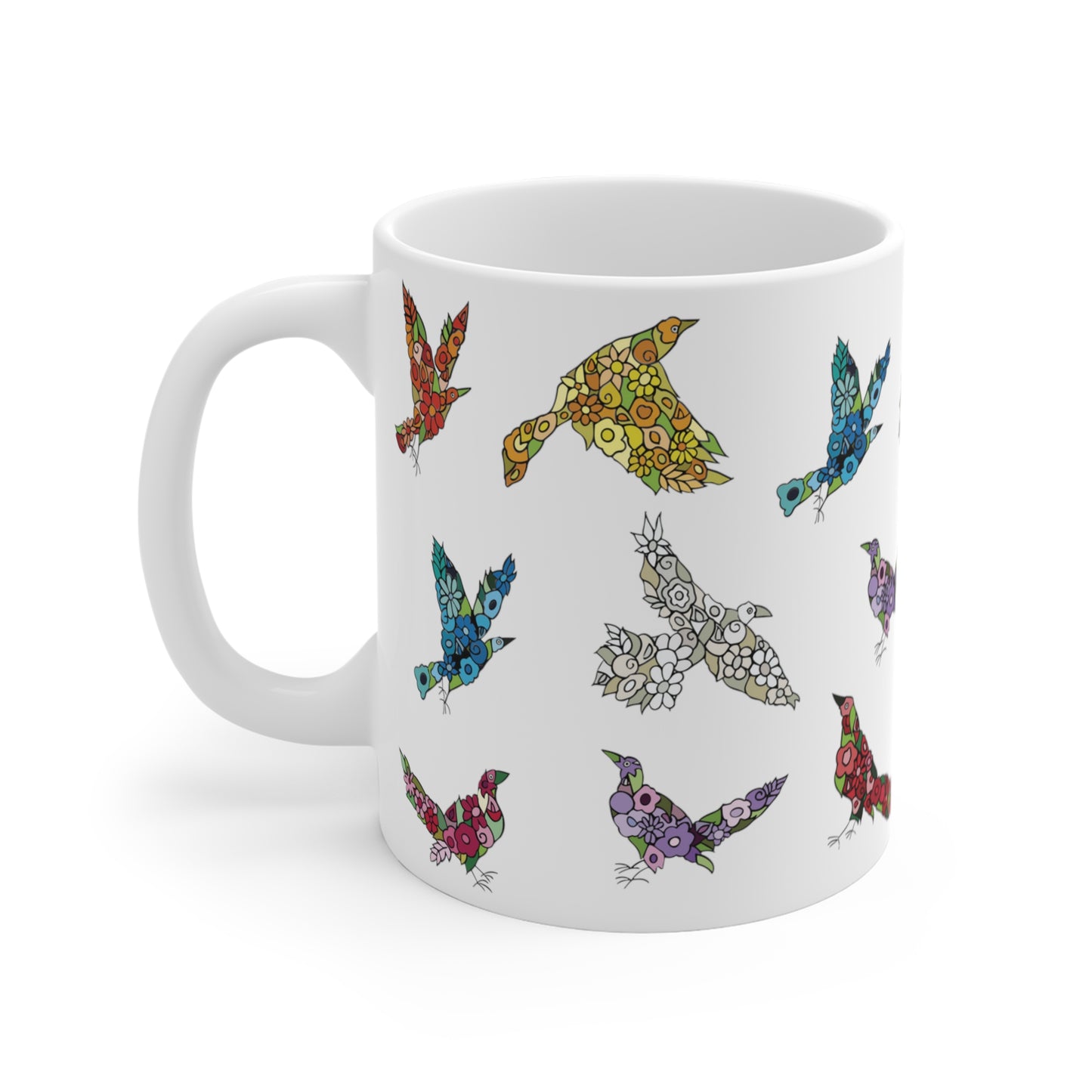 Flock of floral birds - Floral Ceramic Mug 11oz