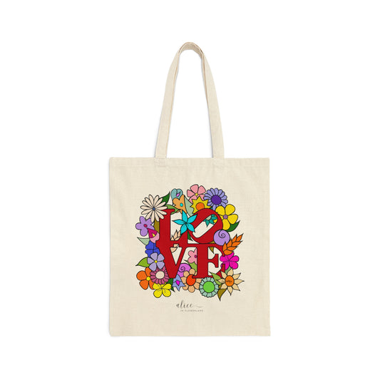 Love Tote Bag "Flowers in Love"  - Cotton Canvas Tote Bag