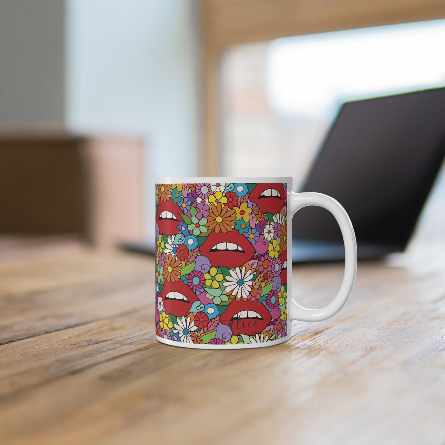 Lips in Flowerland - Floral Ceramic Mug 11oz