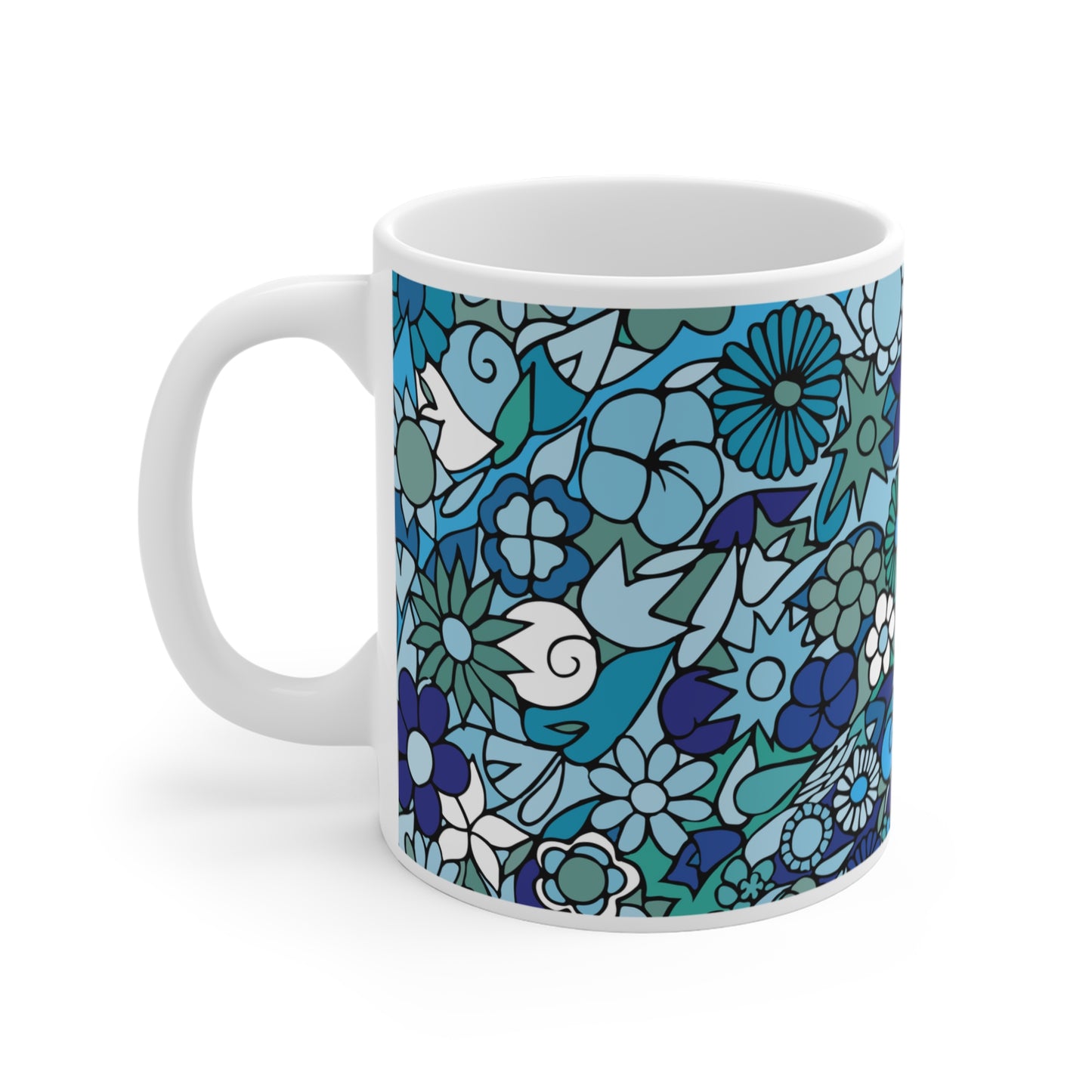 Turquoise - Crystal Series - Floral Ceramic Mug 11oz