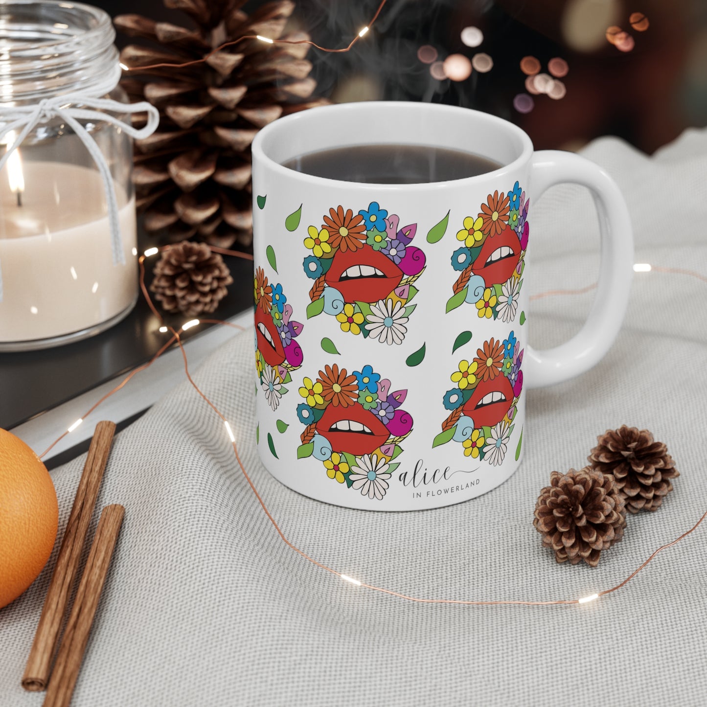 Lips in Spring - Floral Ceramic Mug 11oz