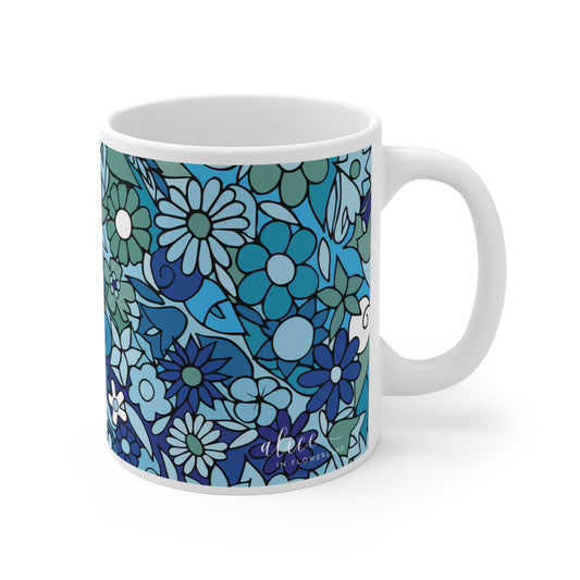 Turquoise - Crystal Series - Floral Ceramic Mug 11oz