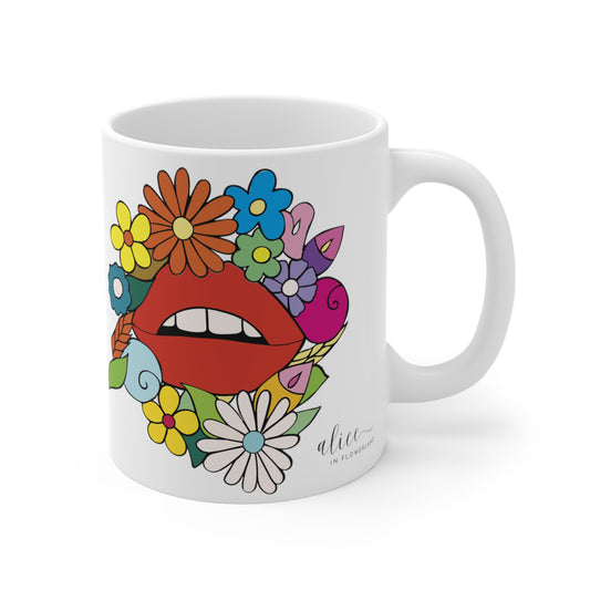 Lips in Spring II - Floral Ceramic Mug 11oz