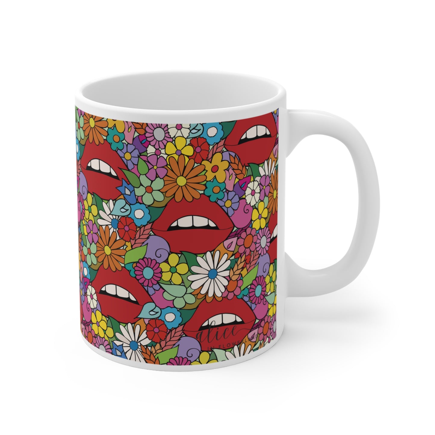 Lips in Flowerland - Floral Ceramic Mug 11oz