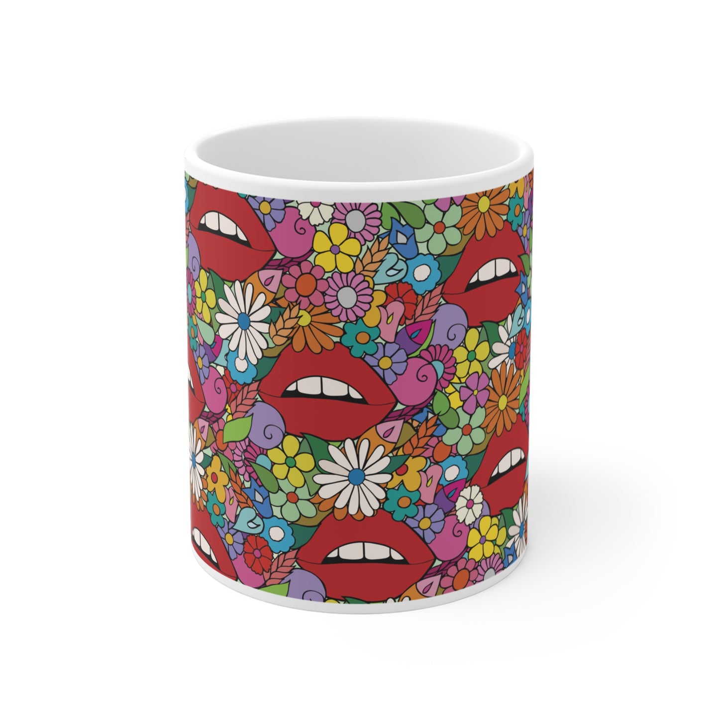 Lips in Flowerland - Floral Ceramic Mug 11oz