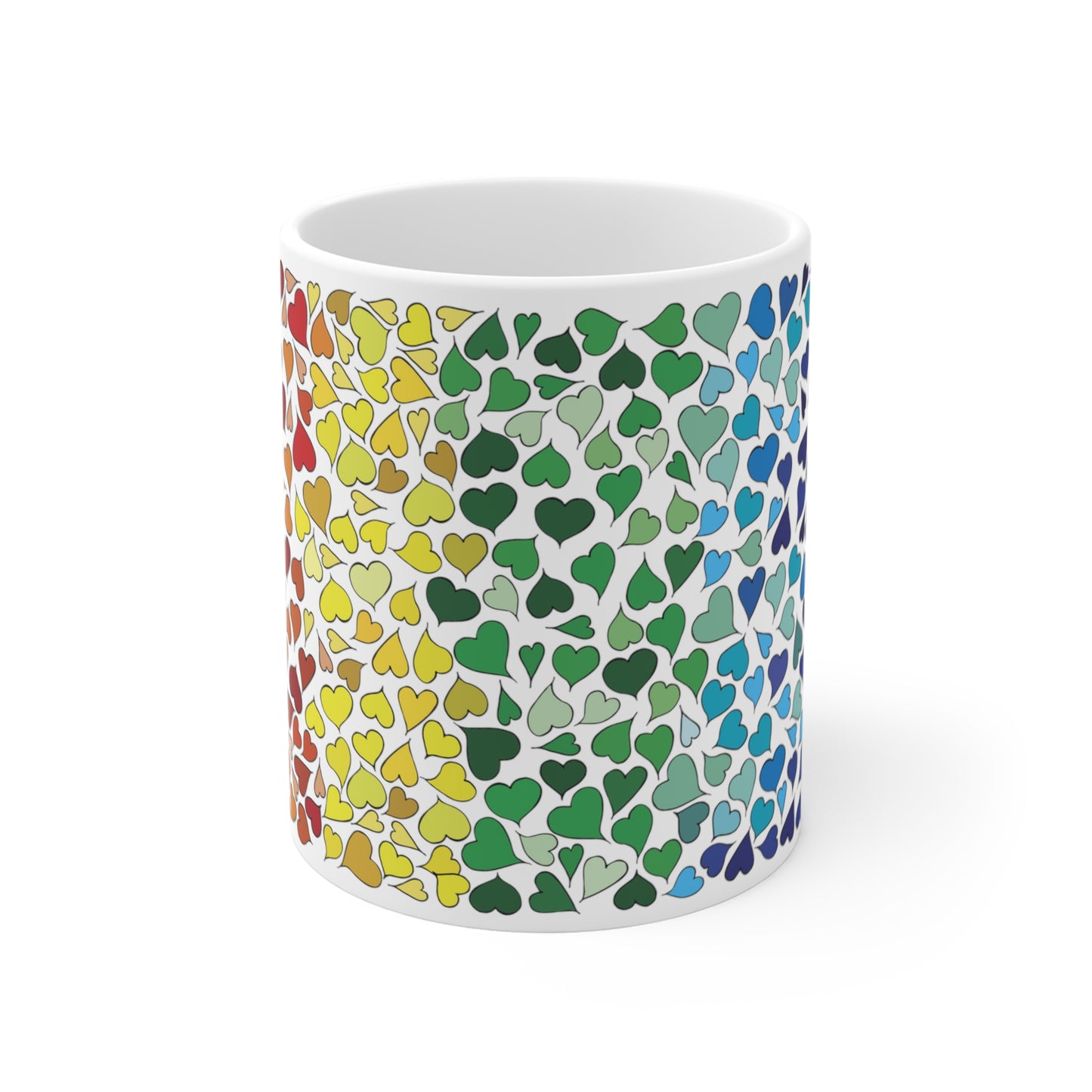 Rainbow Hearts Falling in Love - Floral Ceramic Mug 11oz