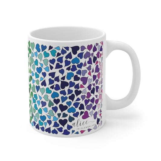 Rainbow Hearts Falling in Love - Floral Ceramic Mug 11oz