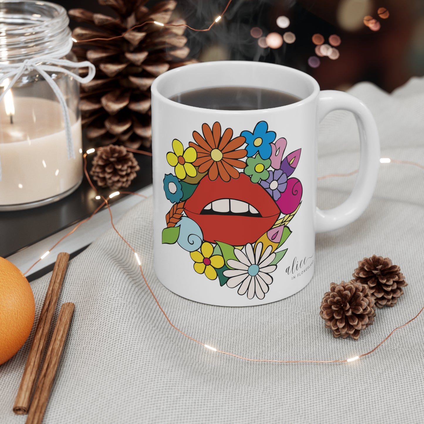 Lips in Spring II - Floral Ceramic Mug 11oz