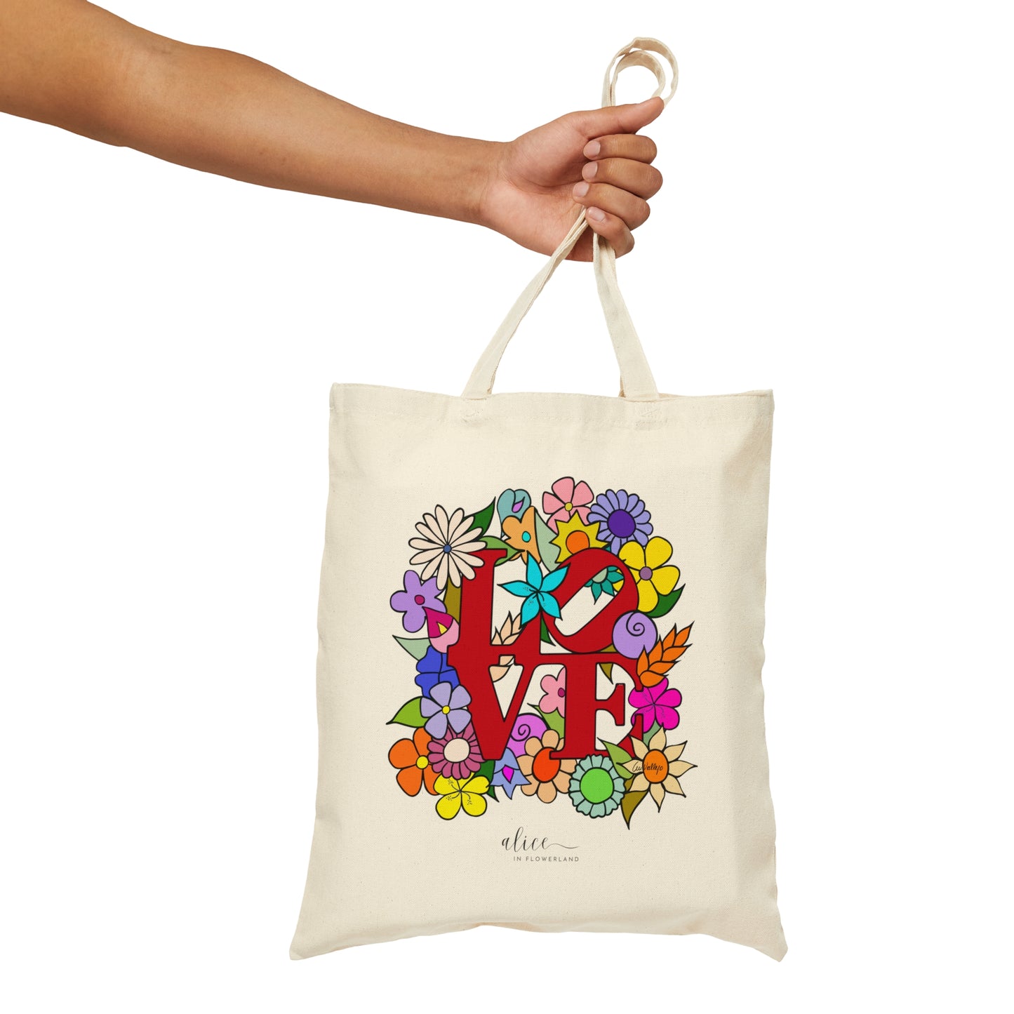 Love Tote Bag "Flowers in Love"  - Cotton Canvas Tote Bag