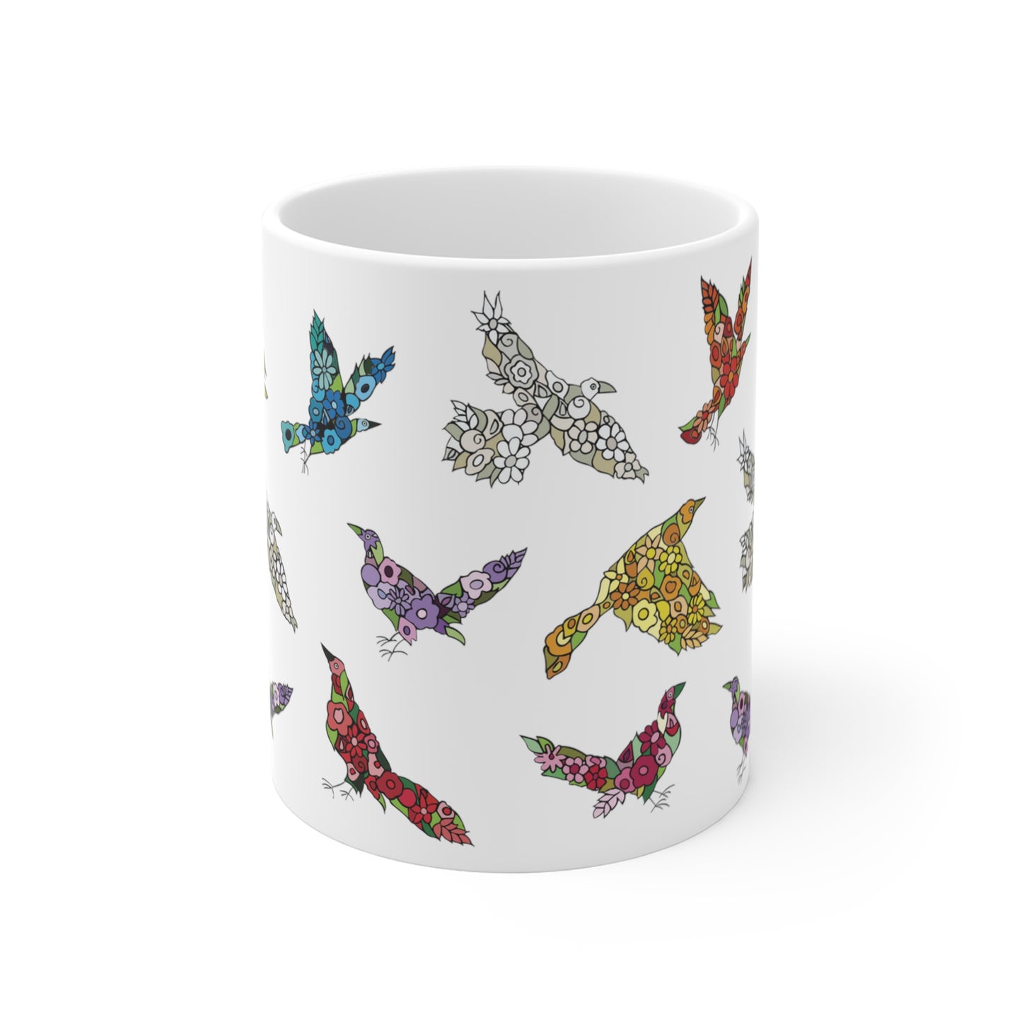 Flock of floral birds - Floral Ceramic Mug 11oz