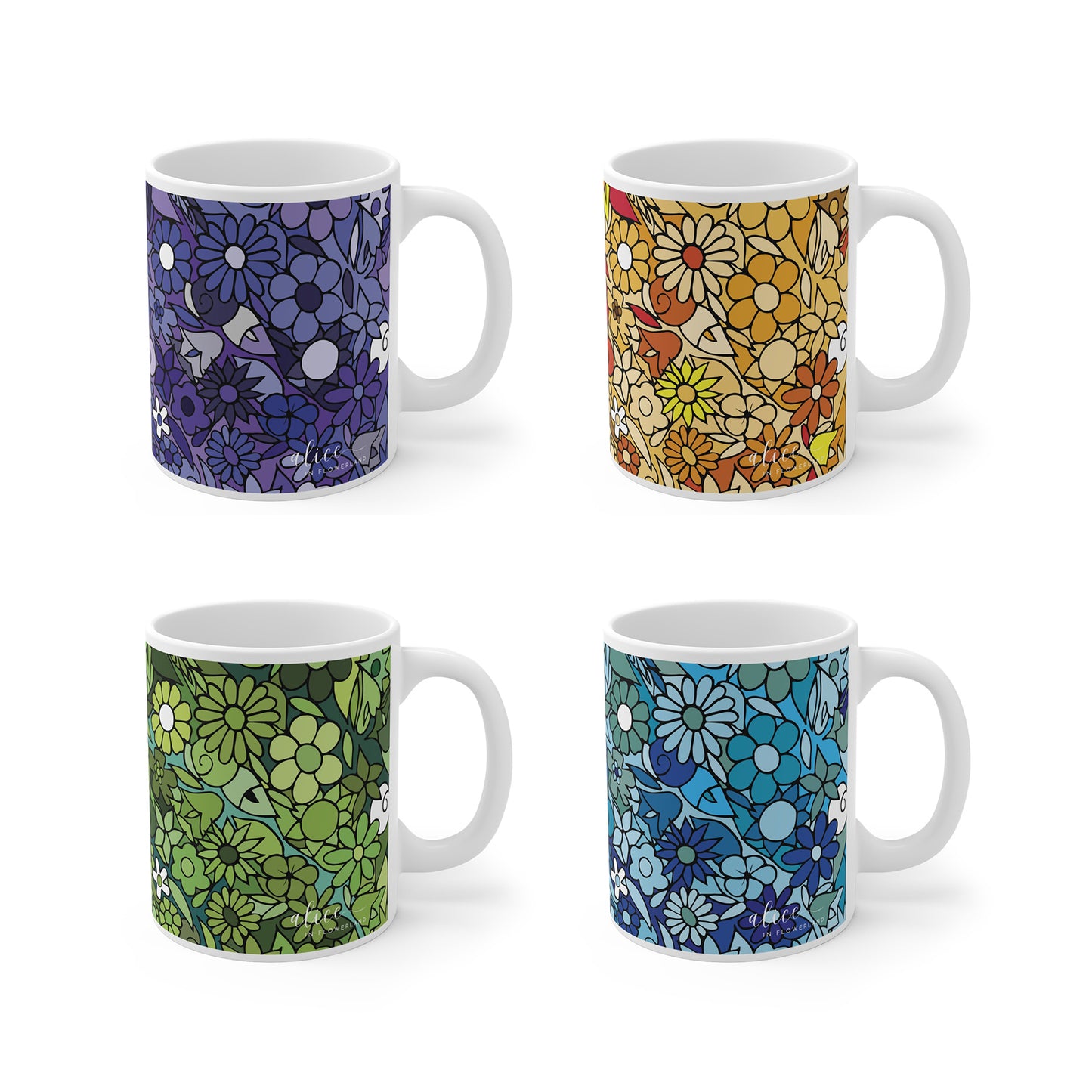 A - Floral Mugs "Crystal" Series | Turquoise | Amethyst | Amber | Jade