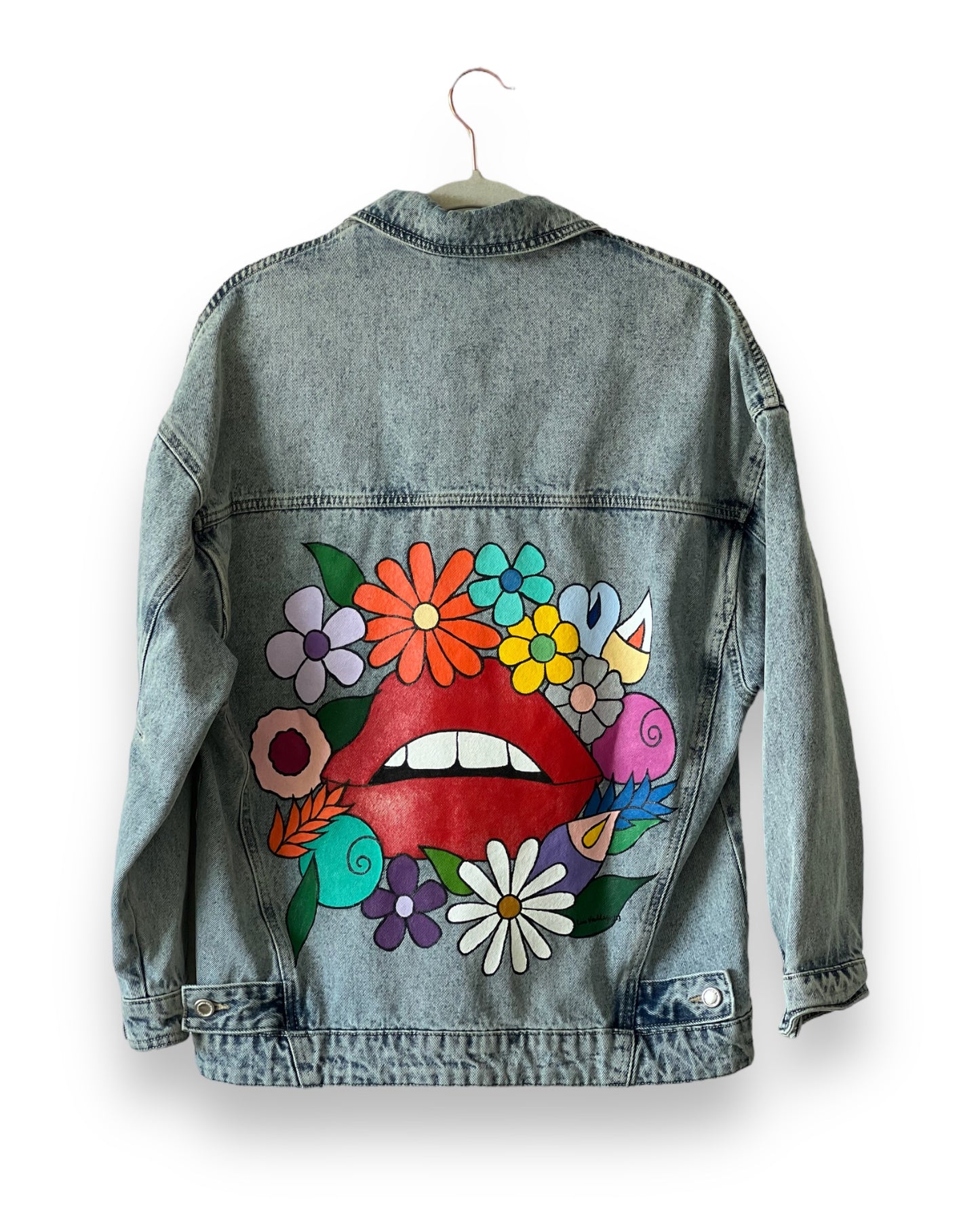 Lips in Spring I (Size M Oversized) Floral Denim Jacket