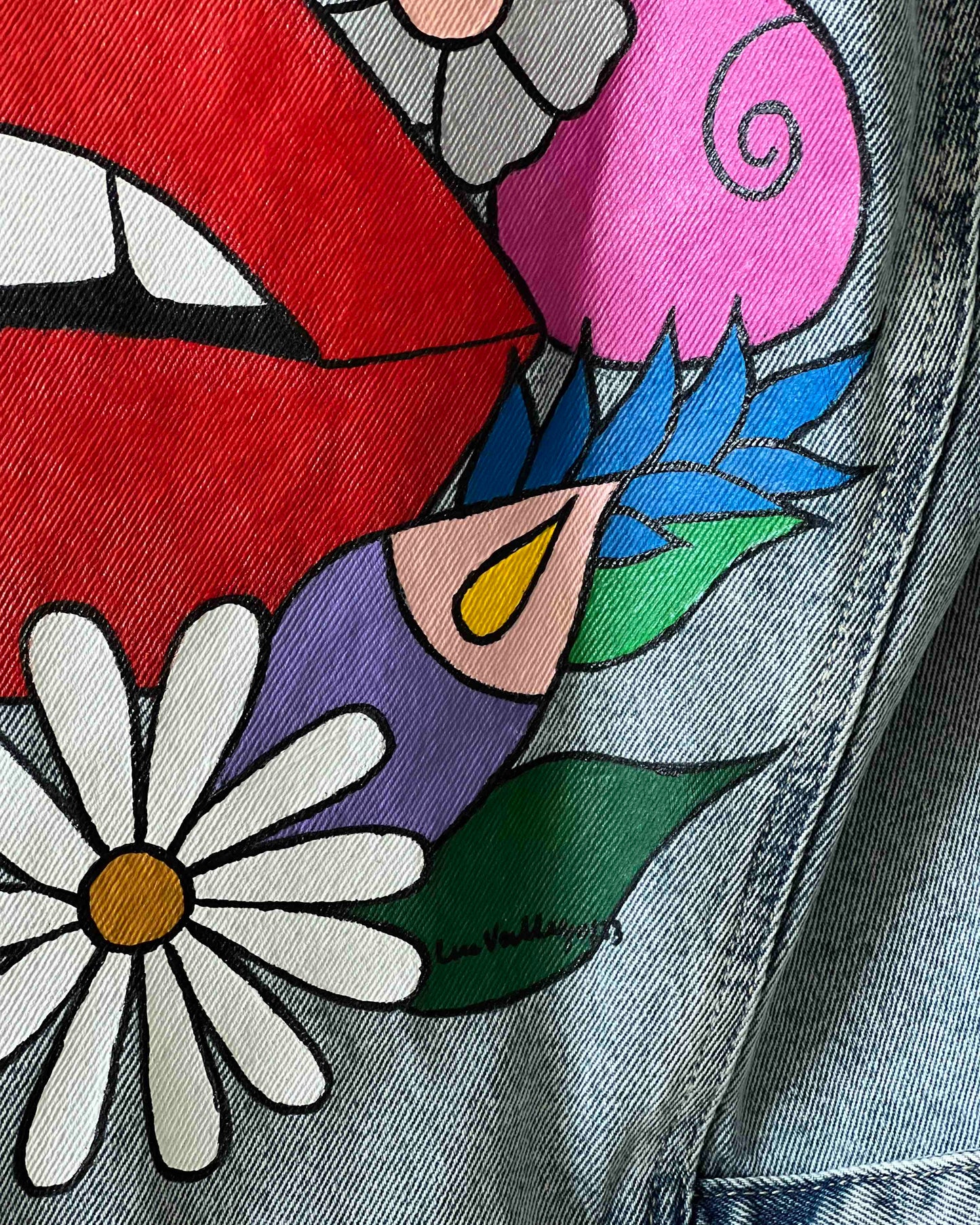 Lips in Spring I (Size M Oversized) Floral Denim Jacket