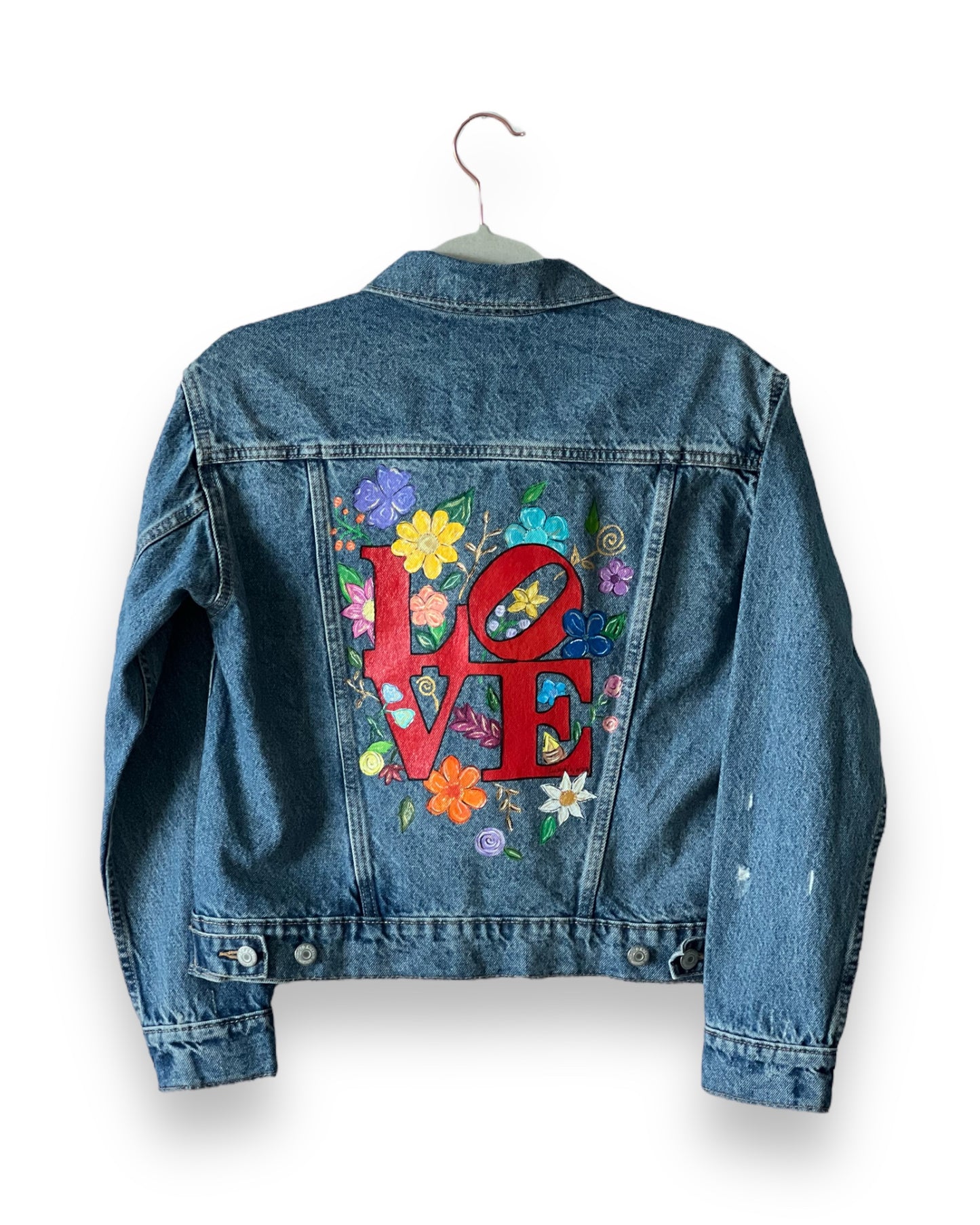 Flowers in Love I (Size XS) Floral Denim Jacket