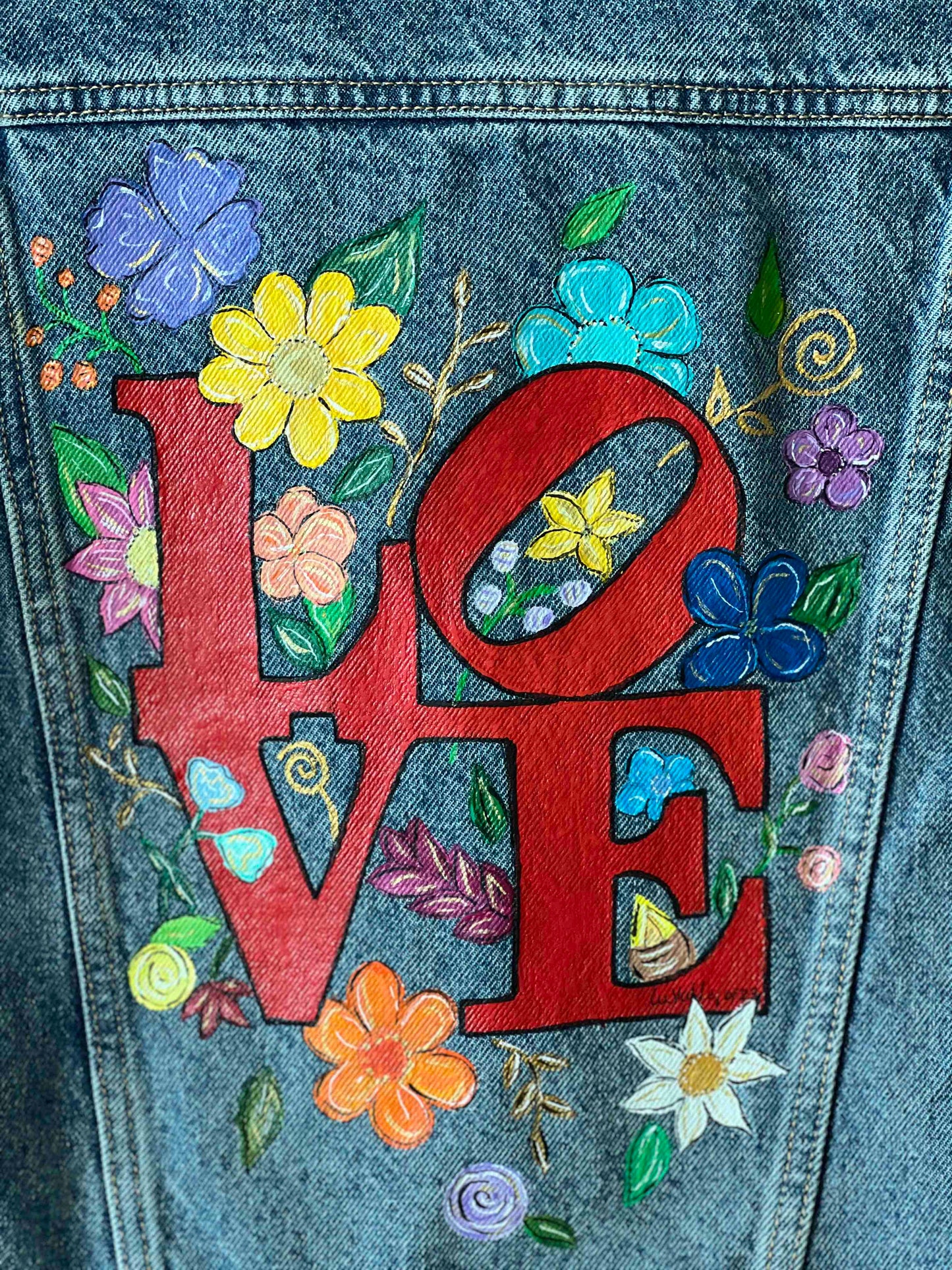 Flowers in Love I (Size XS) Floral Denim Jacket