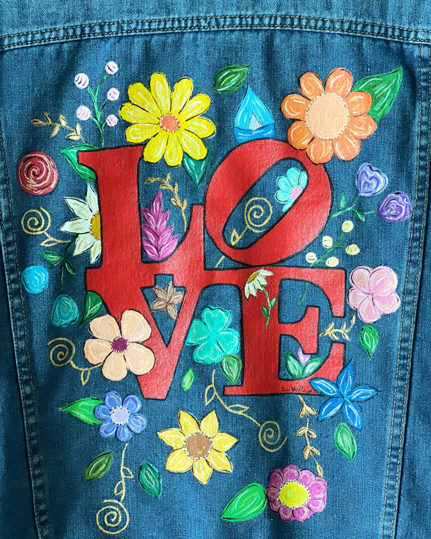 Flowers in Love IV (Size M) Floral Denim Jacket