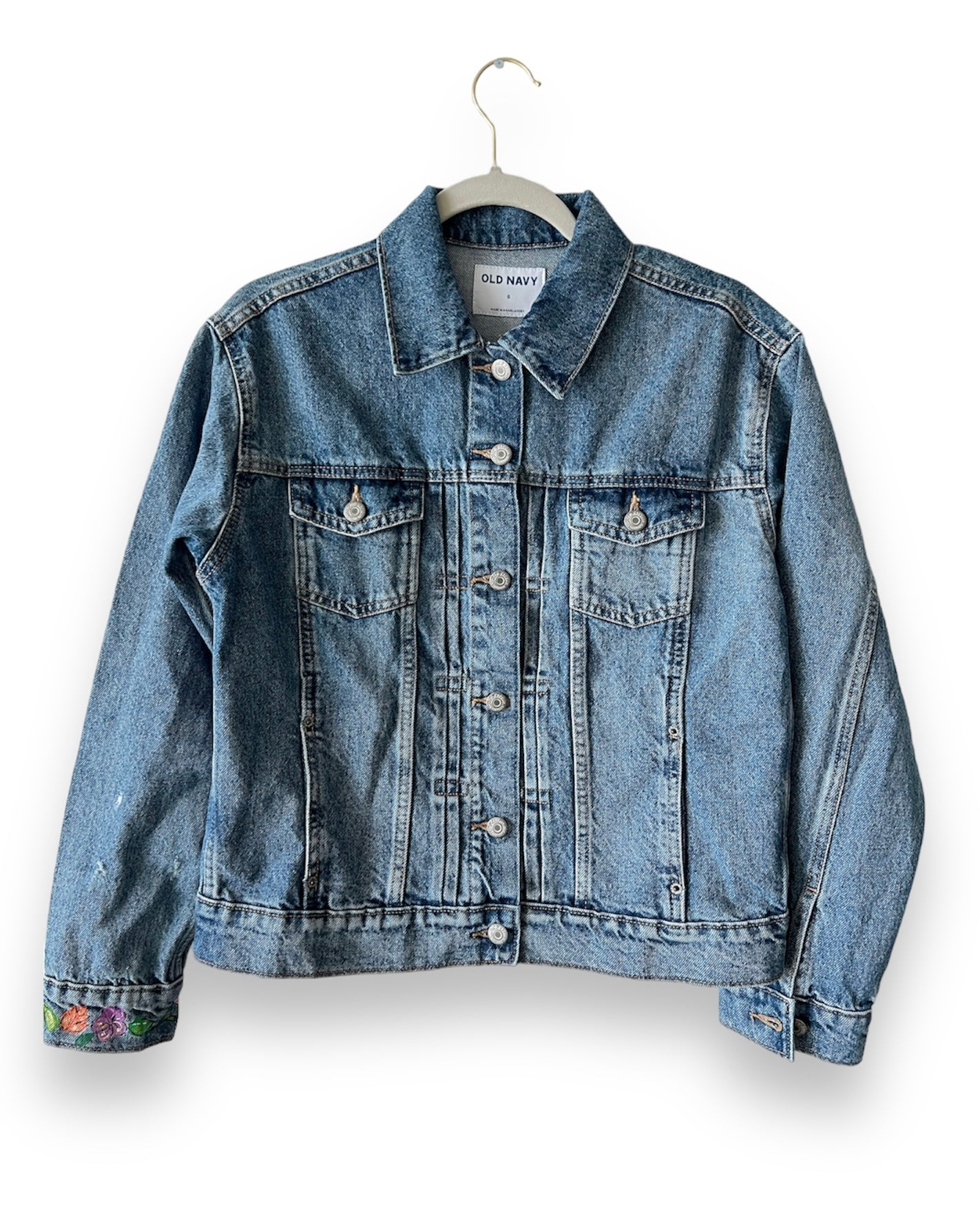 Flowers in Love VI (Size S) Floral Denim Jacket