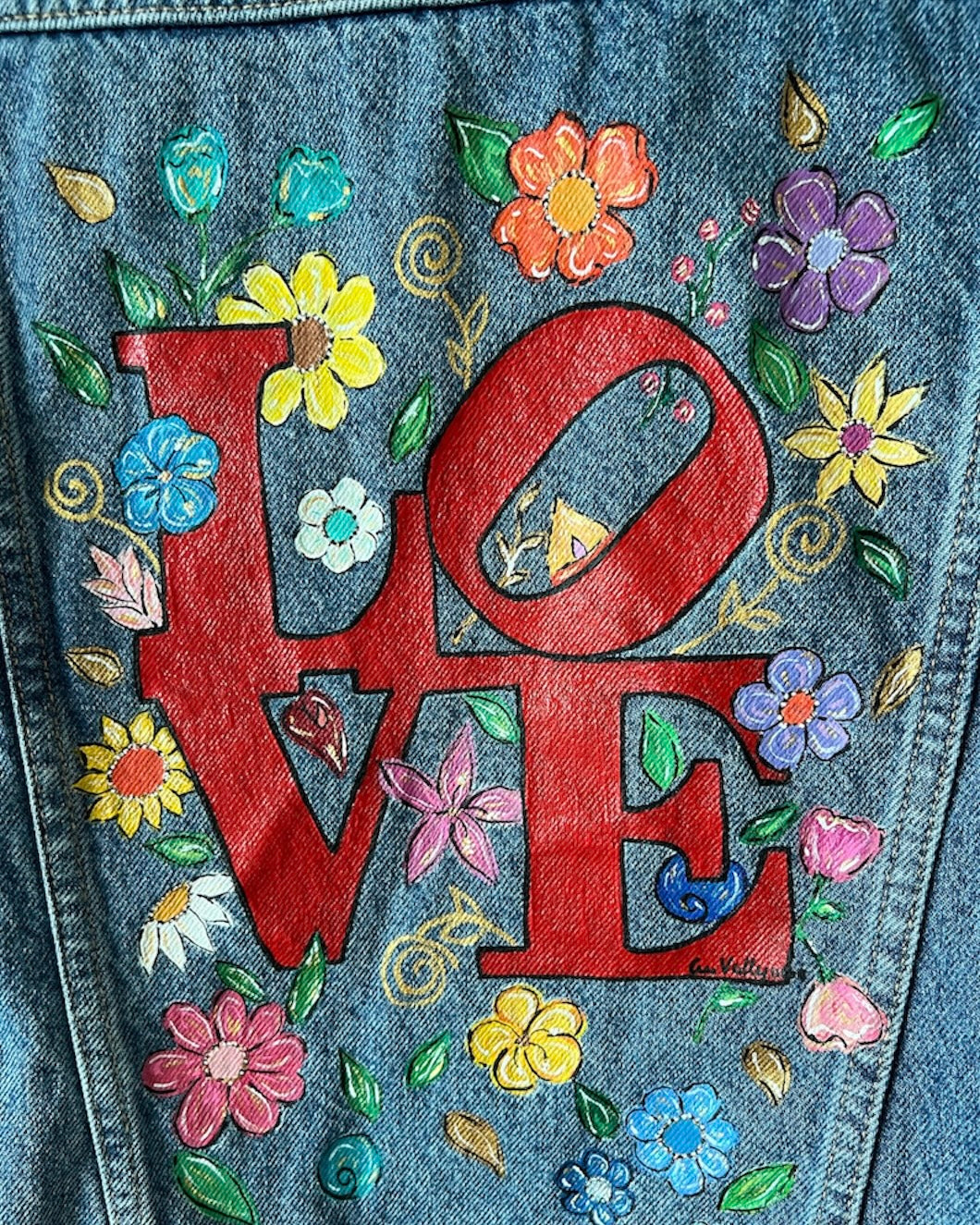 Flowers in Love VI (Size S) Floral Denim Jacket