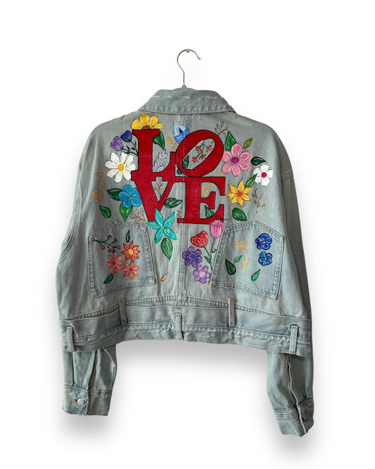 Flowers in Love IX (Size S) Floral Denim Jacket