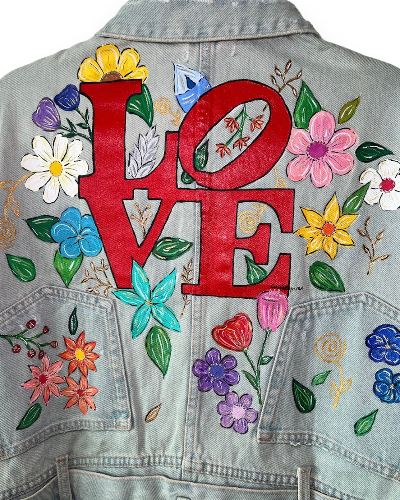 Flowers in Love IX (Size S) Floral Denim Jacket