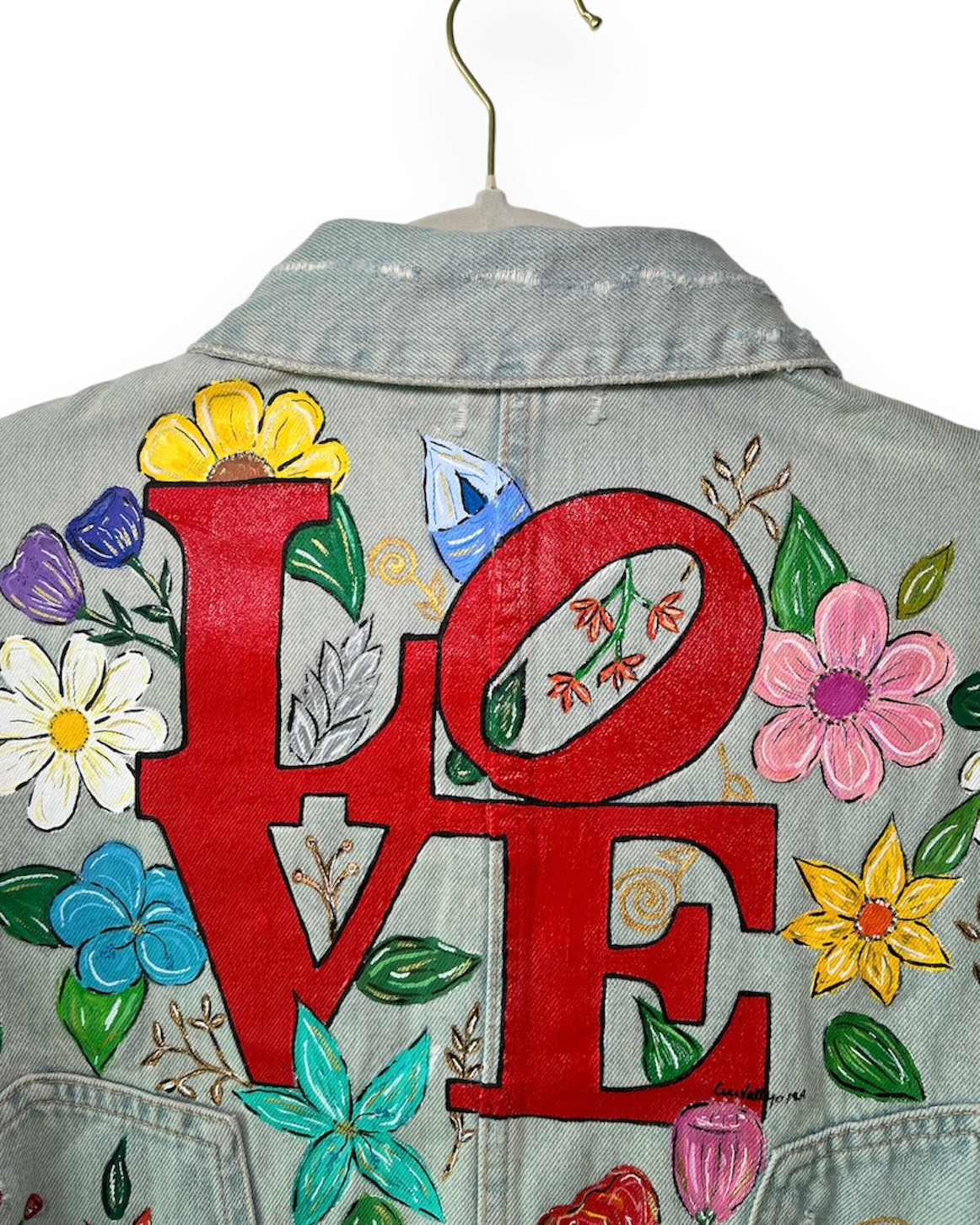 Flowers in Love IX (Size S) Floral Denim Jacket