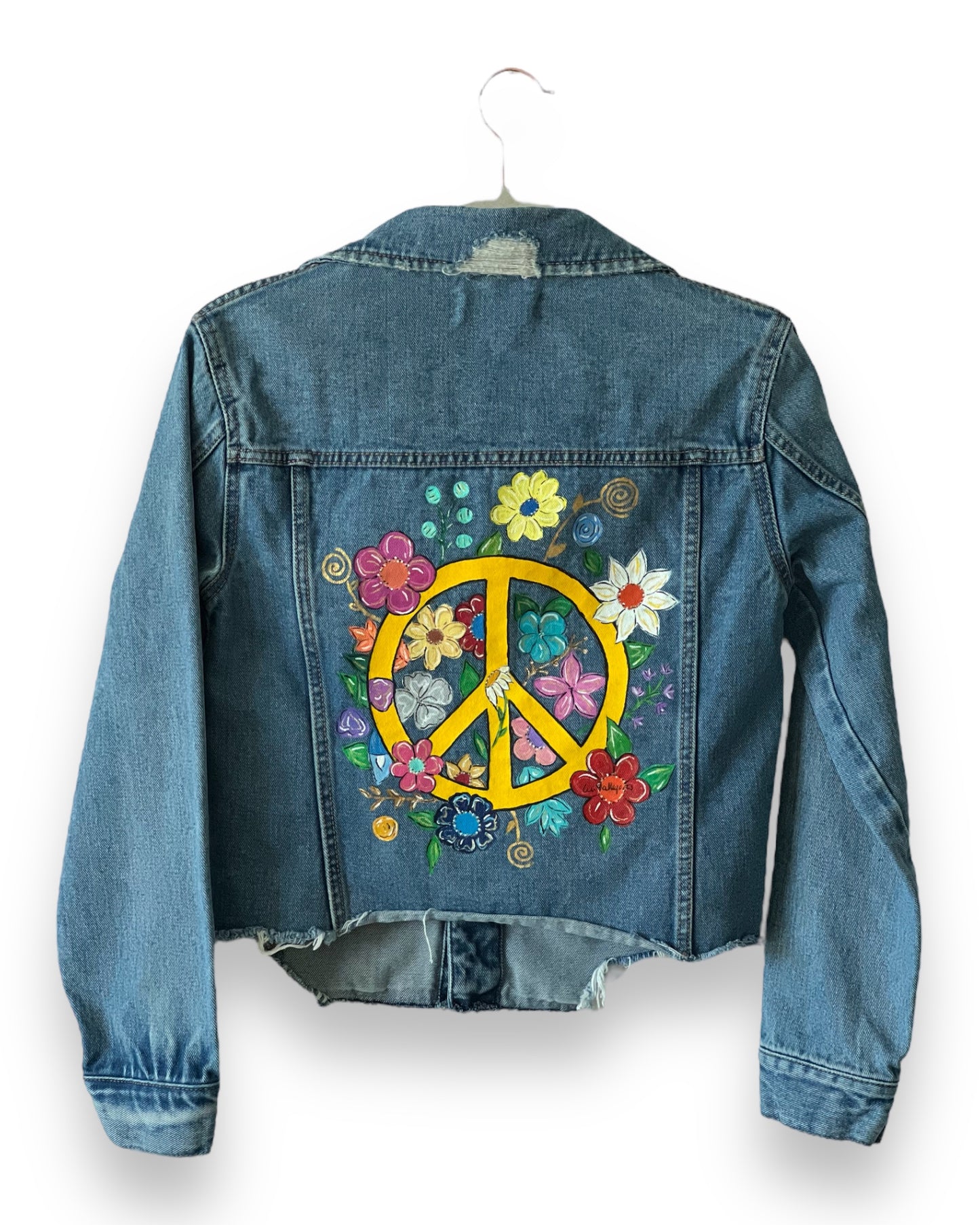 Peace and Flowers I (Size S) Floral Denim Jacket