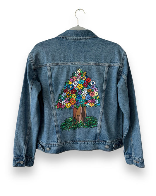 Tree of Happiness (Size M) Floral Denim Jacket