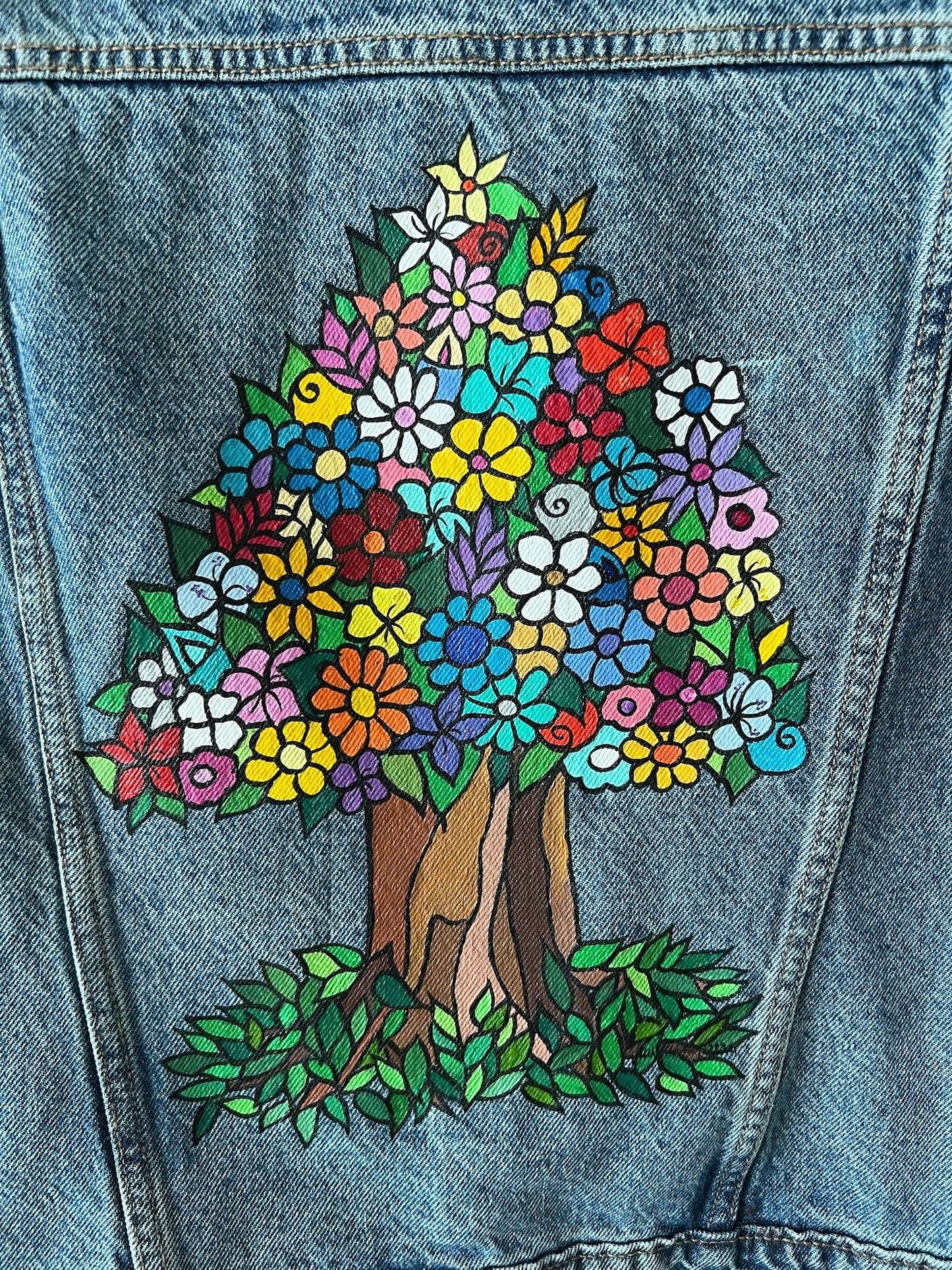 Tree of Happiness (Size M) Floral Denim Jacket