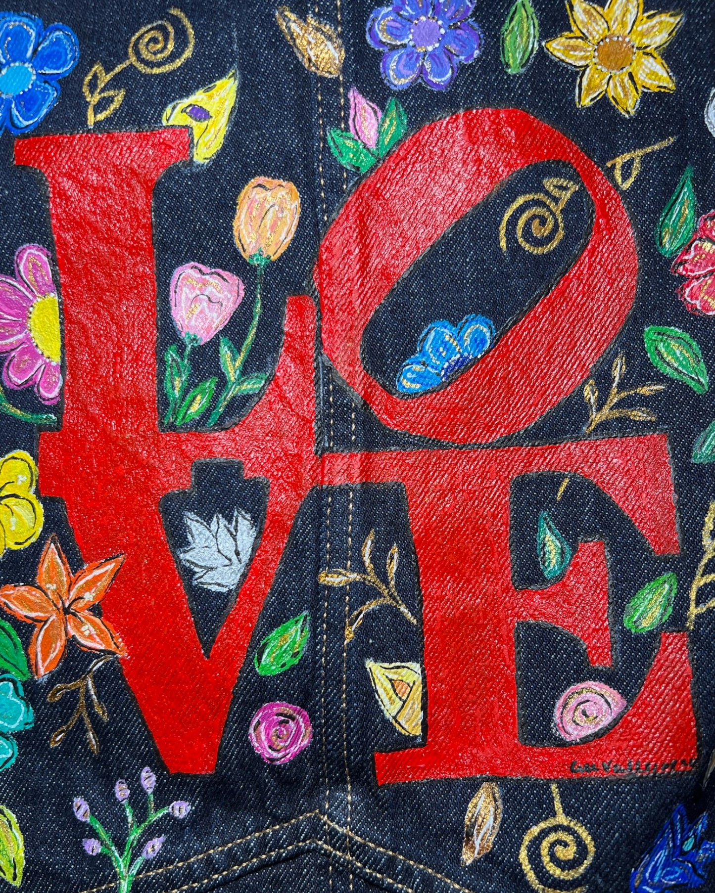 Flowers in Love I (Size S) Floral Denim Vest