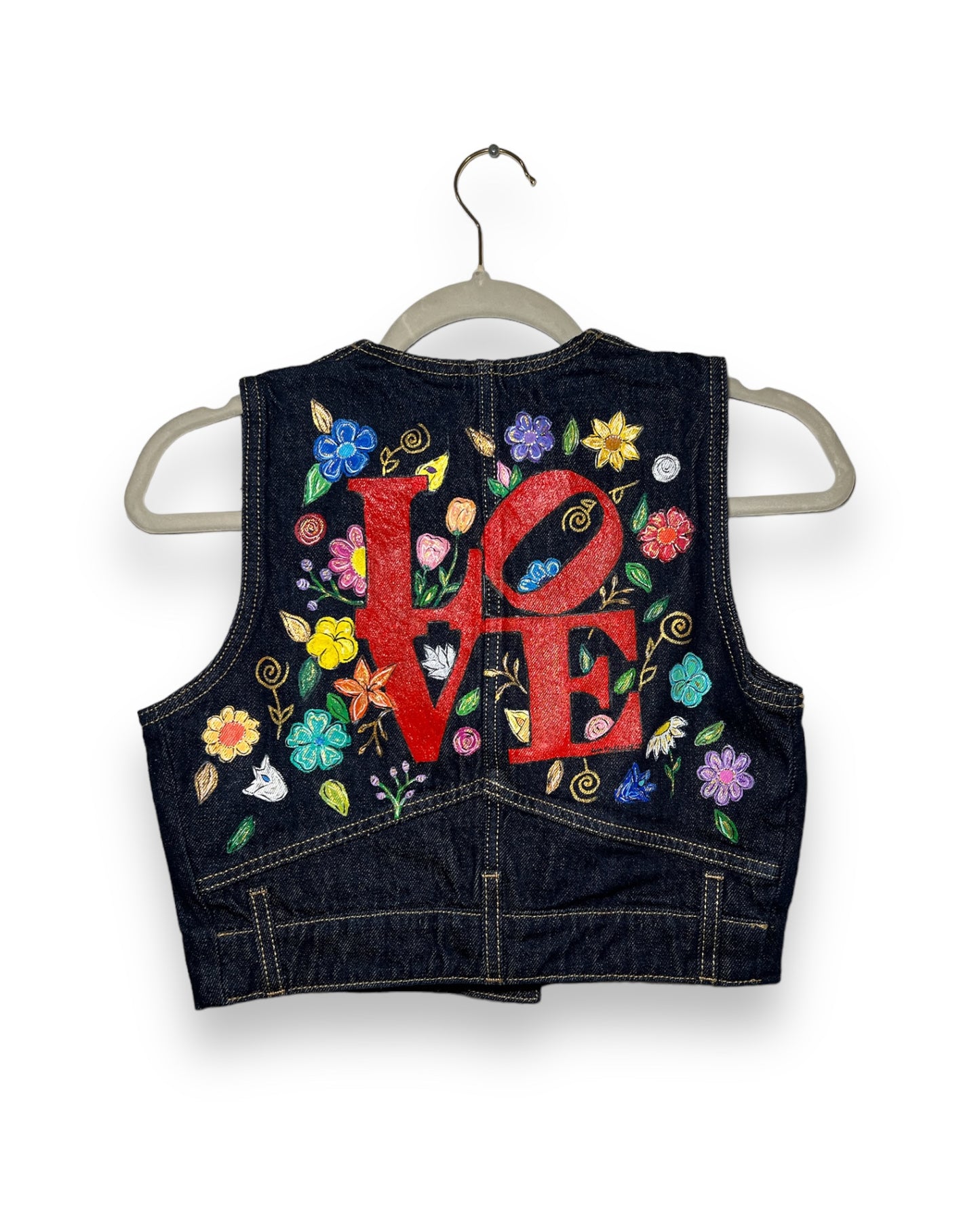 Flowers in Love I (Size S) Floral Denim Vest